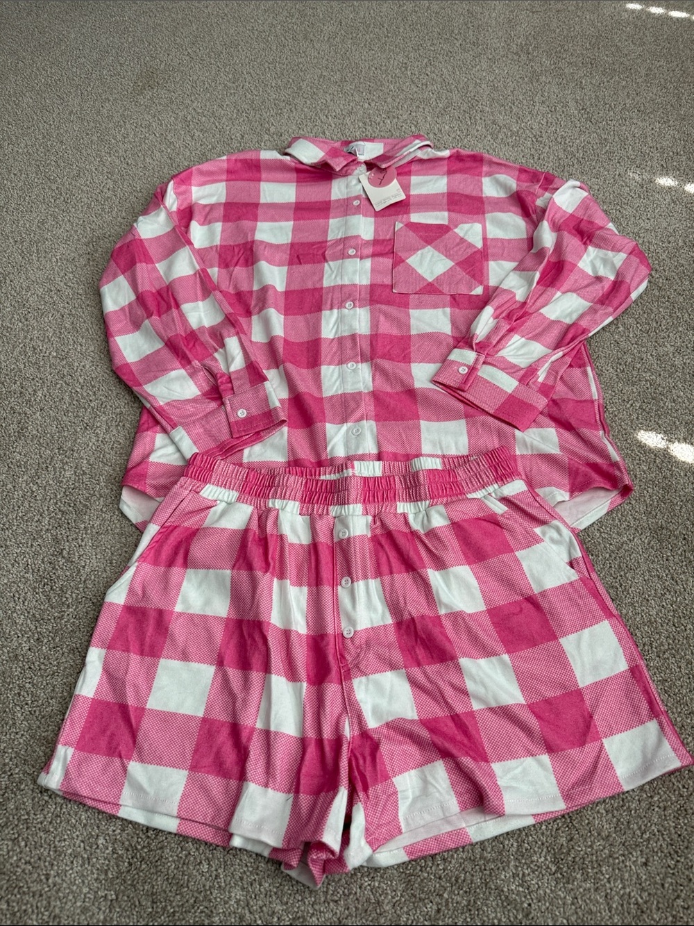 Women’s Pink and White Check Print Pajamas